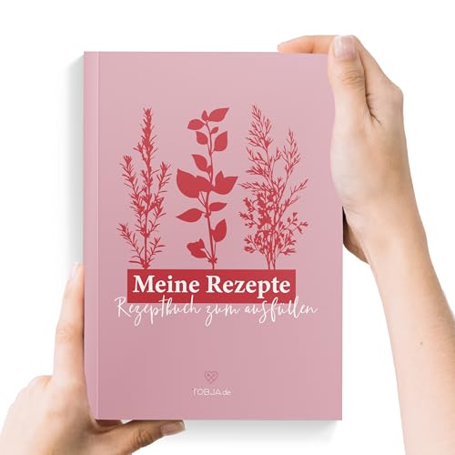 TOBJA Rezeptbuch zum Selberschreiben A5 Kräuterrosa | Für 87 Rezepte | Register zum Ausfüllen | Rezeptheft für eigene Gerichte | Notizbuch zum Kochen & Backen von TOBJA