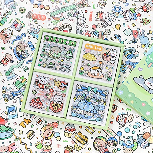 100 Blätter Nette Cartoon Tiere Transparente Aufkleber Geschenkbox Set,Kinderhand Konto Aufkleber Geschenkbox, Wald Reisethema PET Transparent Dekorative Aufkleber, Verwendet für Scrapbooking, Kunst von TOBTUKE