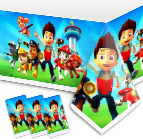 4 Stück Party Tischdecke, Paw Dog Party Tischdecke, Cartoon Thema Tischdecken, Dekoration liefert Party Zubehör für Kinder Geburtstag Party de korationen (blau-1) von TOCAVE
