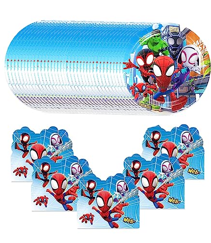TOCAVE Spiderman Partygeschirr, Partygeschirr Geburtstag, Spiderman Geburtstagsdeko, Spiderman Party Supplies Mit Einladungskarte, für Kinder Geburtstagsfeier von TOCAVE