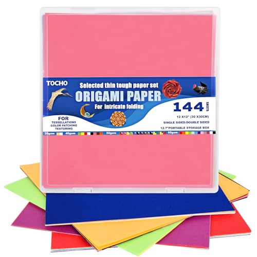 TOCHO Großes Origami-Papier-Set, 35–60 g/m², 30 x 30 cm, 144 Blatt, dünne, robuste farbige Papiere, 30,5 cm quadratisches Papier in der 32,7 cm tragbaren Aufbewahrungsbox, echtes Oragami für die TOCHO Großes Origami-Papier-Set, 35–60 g/m², 30 x 30 cm, 144 Blatt, dünne, robuste farbige Papiere, 30,5 cm quadratisches Papier in der 32,7 cm tragbaren Aufbewahrungsbox, echtes Oragami für die von TOCHO