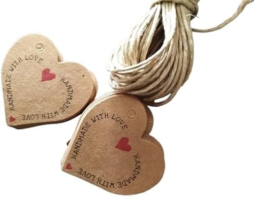 100 Stück Kraftkarton, handgemacht mit Liebe zum Aufhängen an Ihren Bastelbedarf, inklusive Kordel, Größe 4,6 cm in Herzform von TODOKRAFT