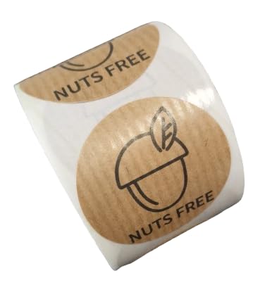 Kraft-Allergen-Etiketten, 200 Stück, 3,5 cm, Hinweise: Vegan, Glutenfrei, Zuckerfrei, Alkoholfrei, Milchfrei, Nussfrei, Eifrei, Sojafrei (NUTS FREE) von TODOKRAFT