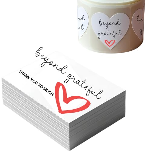 TODOKRAFT Dankeskarten und Etiketten, 280 Stück, 80 Karten und 200 selbstklebende Etiketten ("Beyond Grateful") von TODOKRAFT