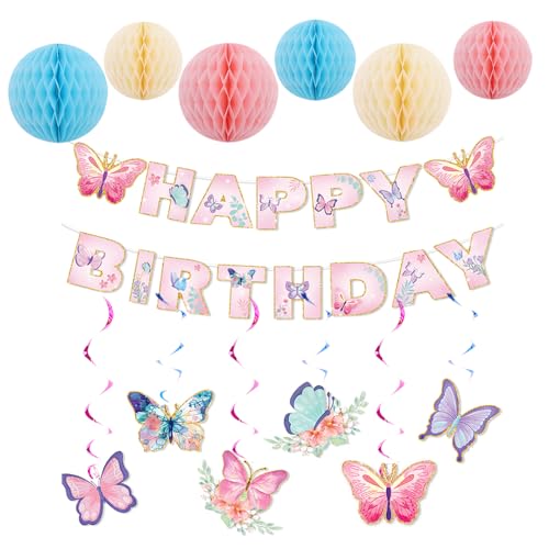 TOEECY Happy Birthday Banner Girlande Geburtstag Deko Wabenball Geburtstagsdeko Hängende Wirbel Streamer Luftschlangen mit Schmetterlinge für Frauen Mädchen Party Dekoration TOEECY Happy Birthday Banner Girlande Geburtstag Deko Wabenball Geburtstagsdeko Hängende Wirbel Streamer Luftschlangen mit Schmetterlinge für Frauen Mädchen Party Dekoration von TOEECY