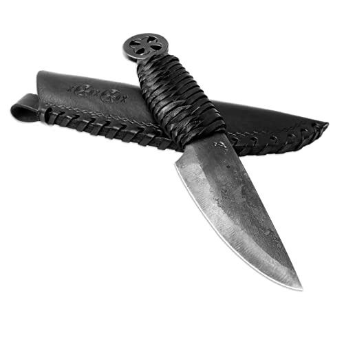Handgeschmiedetes Messer - Tempelmesser - Schwarz - Sport - gehärtete Klinge - handgefertigt aus echtem Leder von TOFERNER
