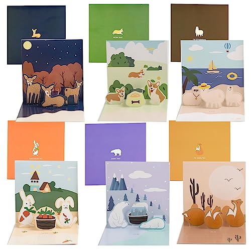 TOG BEG Pop-Up Grußkartenset mit 6 Tierdesigns - Kreatives Design, Hochwertiges Papier, Enthält 6 Karten, Mehrfarbig, Ideal für Jeden Anlass - 6 Tier karte - von TOG BEG