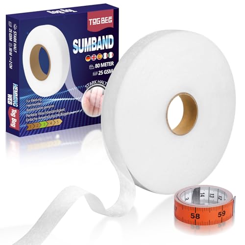 TOG BEG Saumband 80m x 2cm - inkl. 1,5m Maßband - Extra Langes Stoffband zum Bügeln, Waschfest, Nähfrei, Praktisch verpackt mit Maßband – Textilband für Kleidung, Textilien, Hosen Kürzen, DIY TOG BEG Saumband 80m x 2cm - inkl. 1,5m Maßband - Extra Langes Stoffband zum Bügeln, Waschfest, Nähfrei, Praktisch verpackt mit Maßband – Textilband für Kleidung, Textilien, Hosen Kürzen, DIY von TOG BEG