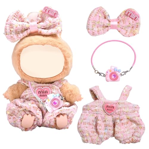 3 Stück Kleidung Kompatibel mit Puppen, Puppenkleidung, 17cm Puppenkleidung Kompatibel, Puppenzubehör mit 1 Overall/1 Kamera/1 Haarspange mit Schleife für Jungen Mädchen Geschenke (Ohne Puppe) von TOGETDREAM