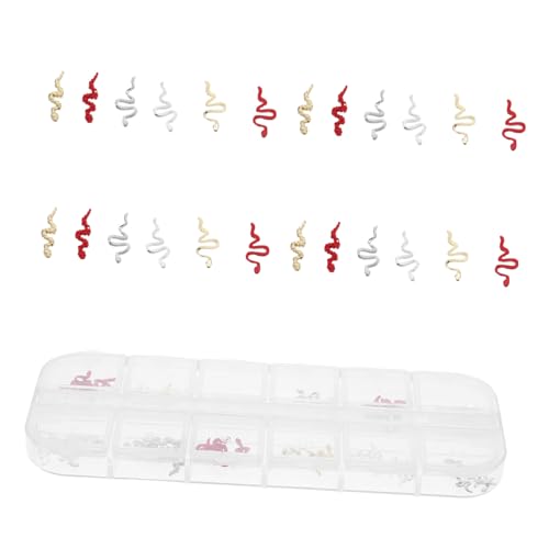 TOGEVAL 1 Schachtel Nagelcharms Gemischt Langlebig Rote Schlangenform Metall Nail Art Schmuck für Fake Nails DIY Nageldekoration mit Organizerbox für Frauen von TOGEVAL