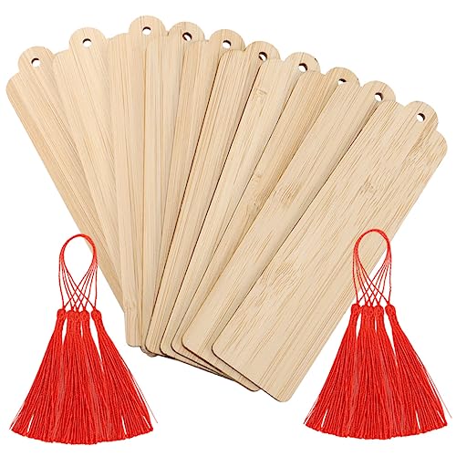TOGEVAL 10 Sätze Handgefertigte Holz Lesezeichen Basteln mit Quastenanhänger Blanko Diy Seite Marker für Buchliebhaber Vielseitig für Scrapbooking Dekoration und von TOGEVAL