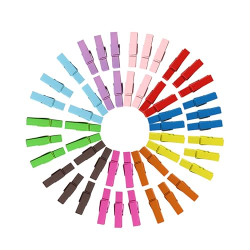 TOGEVAL 100 Stück Bunte Mini holzklammern mit Juteseil Farbige Bastelklammern für Fotos Dekoration DIY Projekte Holz clips für Vielseitige Anwendungen von TOGEVAL