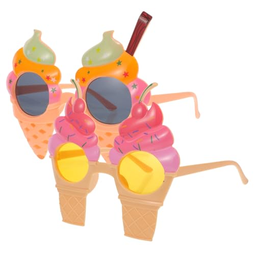 TOGEVAL 2 Stück Hawaiian Party Sonnenbrille Eiscreme Design Lustige Foto Requisiten für Strand und Einzigartige Partydekoration Farbenfrohe Brillen für Unvergessliche Sommerfeste von TOGEVAL