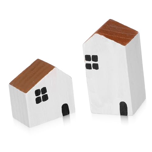 TOGEVAL 2 Stück Holzdeko Teiliges Kleine Wohnhaus Skulptur Tischdeko Langlebig Kreative Holzfigur Wohnzimmer Schlafzimmer Dekoration von TOGEVAL