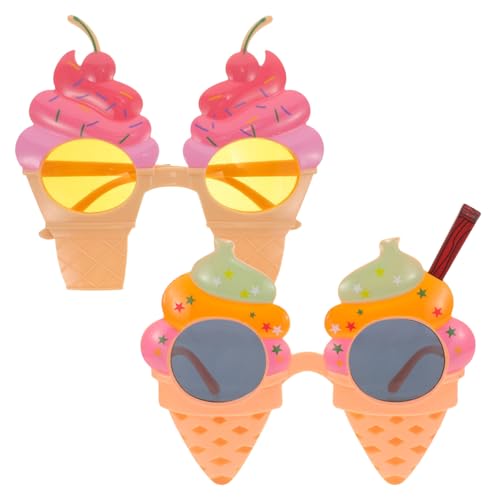 TOGEVAL 2 Stück Lustige Partybrille Eiscreme Design Leichte Stabile Kunststoffbrillen für Sommer Beach Party Luau Hawaiian Foto Requisite Wiederverwendbar und Tragbar von TOGEVAL