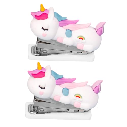 TOGEVAL 2 Stück Niedliche Mini Einhorn Hefter Handlich Stabiles Heftgerät mit Automatischer Federfunktion für Büro Schule und Zuhause von TOGEVAL
