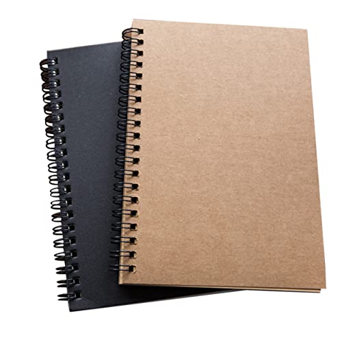 TOGEVAL 2 Stück Vintage Kraftpapier Notizbuch Spiralbindung Schwarz und Kraftpapier für Zeichnungen Malen Journaling und Kreative Projekte Für Erwachsene von TOGEVAL