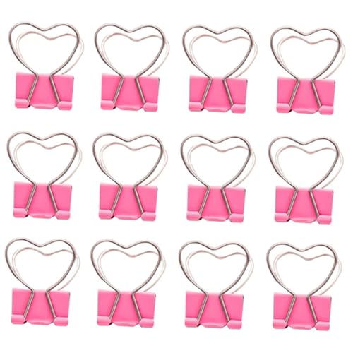 TOGEVAL 20 Stück Metall Binder Clips Herzform Rosa Kleine Büroklammern für Papier Organisation Zuhause Schule Büro Multifunktionale Dekorative Klammern von TOGEVAL