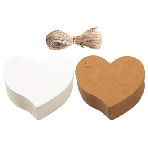 TOGEVAL 200 Stück Herzförmige Geschenkanhänger mit Schnur Leere Tags für DIY Handwerk Valentinstag Hochzeiten Muttertag Kreative Geschenkverpackungen von TOGEVAL