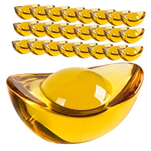 TOGEVAL 25 Stück Teiliges Kleine Gelbe Kristall Yuanbao Dekorationen Goldene Ingots Symbole für Wohlstand und Glück Kreative Desktop Ornamente für Wohnzimmer Büro und Geschenkideen von TOGEVAL