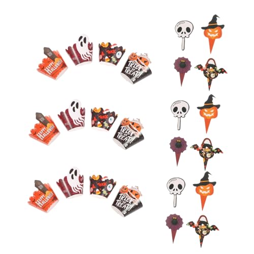 TOGEVAL 2sätze Kürbis-cupcake-topper Mit Spinnen Und Geistermotiven Halloween-backzubehör Aus Papier Totenkopf-muffinförmchen Für Partydekorationen von TOGEVAL