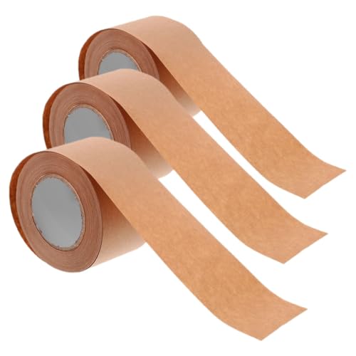 TOGEVAL 3 Rollen Kraftpapier Verpackungsband Stark Haftendes Wasseraktiviertes Klebeband für Versand und DIY Wiederverwendbar Reißfest für Kartonagen und Bastelprojekte von TOGEVAL