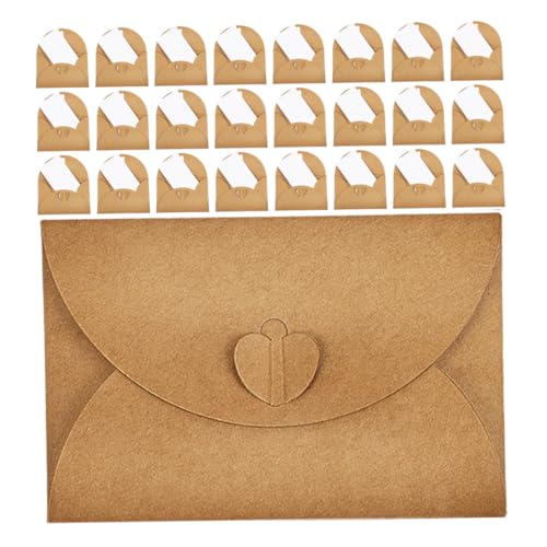 TOGEVAL 30 Sätze Mini Kraftpapier Umschläge mit Herzverschluss Kleine Briefumschläge für Karten Vintage Stil Mit Weiße Blankokarten für Hochzeit Geburtstag DIY Einladung von TOGEVAL
