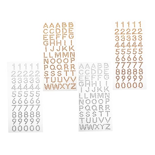 TOGEVAL 4 Blätter Acryl Glitzer Sticker Selbstklebende Kleine Buchstaben und Zahlen Goldweiße Strass Alphabet Aufkleber für Diy Basteln Scrapbooking und Kreative Schülerplaner von TOGEVAL