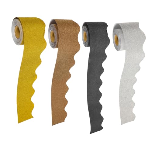 TOGEVAL 4 Rollen Pinnwand Bordüre aus Wellenförmige Dekoration für Klassenzimmer Korkwand Whiteboard Gold Silber Schwarz und Braun pro Rolle von TOGEVAL