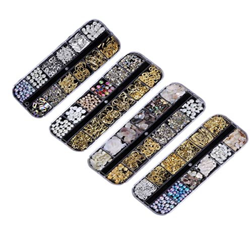 TOGEVAL 4 Sätze Teiliges Nagelkunst Set mit Fächern Strasssteine Perlen und Metall Nagelsticker DIY Nail Art Zubehör für Salon und Zuhause Geeignet für Natürliche und Künstliche Nägel von TOGEVAL