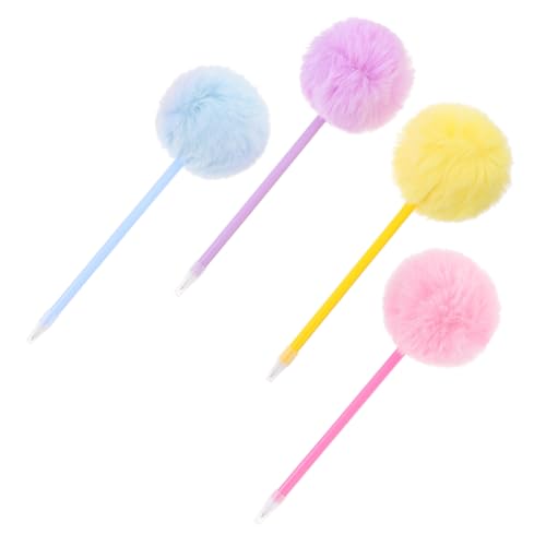 TOGEVAL 4 Stück Flauschige Kugelschreiber mit Pompon Design Süße und Kreative Schreibutensilien für Schule und Büro für Erwachsene und Studenten Blau Gelb und von TOGEVAL