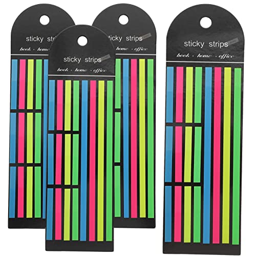 TOGEVAL 4 Stück Fluoreszierende Haftnotizen fluoreszierende Lesestreifen Markierungen bunte Highlighter Klebestreifen für Bücher klebrig Buchseitenmarkierung Textmarkerstreifen lesen von TOGEVAL