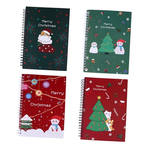 TOGEVAL 4 Stück Weihnachts Spiral Notizbücher Kariert Cartoon Design Kompakte Tagebücher für Schüler Tagebuch Reise und Wochenplanung Praktische Spiralnotizblöcke als von TOGEVAL