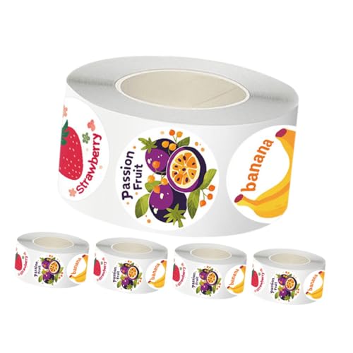 TOGEVAL 5 Rollen Lebensmittelechte Aufkleber mit Realistischen Früchtemotiven Runde Sticker für Lebensmittelbehälter Stark Haftend Vielseitig Verwendbar für Gefrierschrank Partys und TOGEVAL 5 Rollen Lebensmittelechte Aufkleber mit Realistischen Früchtemotiven Runde Sticker für Lebensmittelbehälter Stark Haftend Vielseitig Verwendbar für Gefrierschrank Partys und von TOGEVAL