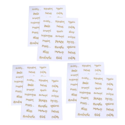 TOGEVAL 6 Blätter Selbstklebende Flaschenetiketten Goldene Buchstaben Aufkleber Ölresistent Dekorative Label Sticker für Ätherische Ölflaschen und Marmeladengläser von TOGEVAL