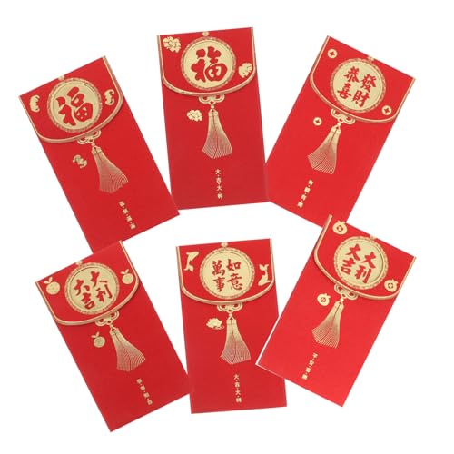 TOGEVAL 6 Stück Chinesische Hochzeitsrote Umschläge mit Glitzer Hong Bao Glücksgeldumschläge für Lunar Neujahrsdekorationen und Feierlichkeiten für von TOGEVAL