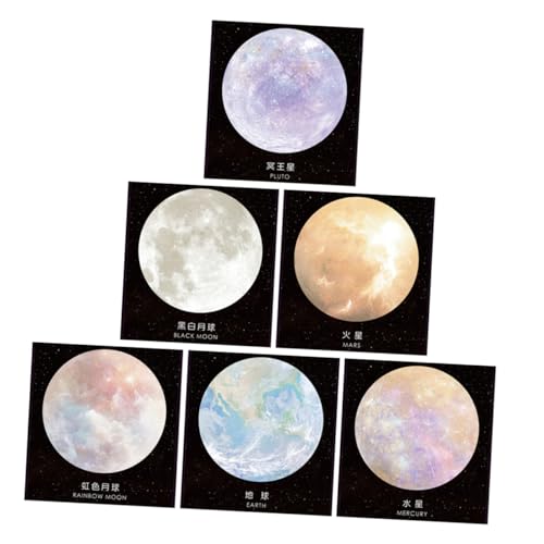 TOGEVAL 6 Stück Planet-Haftnotizen Notizen zum Mond White Moon Office-Notizen Büronotiz selbstklebende Aufkleber Zurück zum Schulraumthema -Aufkleber Mond-Notizblock Mauspad Papier von TOGEVAL
