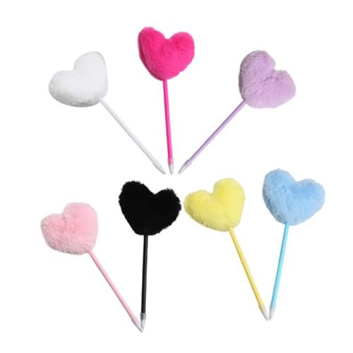 TOGEVAL 7 Stück Bunte Herz Kugelschreiber mit Flauschiger Pom Pom Spitze Ergonomischer Schreibstift für Bürobedarf und Schule Süße Schreibgeräte für und Festivals von TOGEVAL