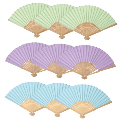 TOGEVAL 9 Stück Teiliges Faltbare Papierfächer für DIY Malfan Leichte Holzrippen Bunte Blanko Fächer für Basteln und Dekoration Geeignet für Jungen und Mädchen von TOGEVAL
