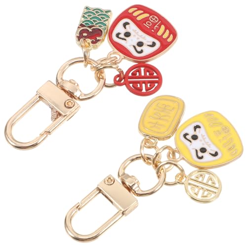 TOGEVAL Daruma Schlüsselanhänger Japanische Glücksbringer Anhänger Rot Gelb Kawaii Taschen und Rucksackanhänger für Erwachsene Langlebige Dekorative Miniatur Figur von TOGEVAL