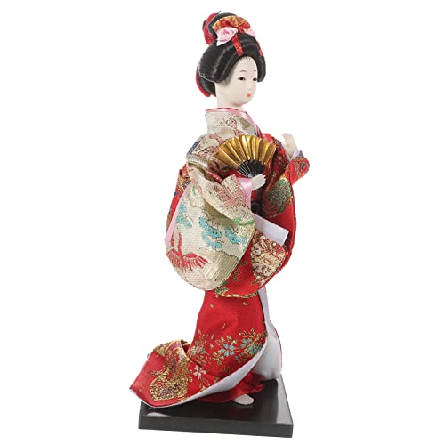 TOGEVAL Desktop Kimono Puppe Japanische Geisha Dekoration für und Kunsthandwerk Handgefertigte Kimonopuppe mit Zufälligem Haarschmuck und Fächerdesign Zufällige Farbe von TOGEVAL