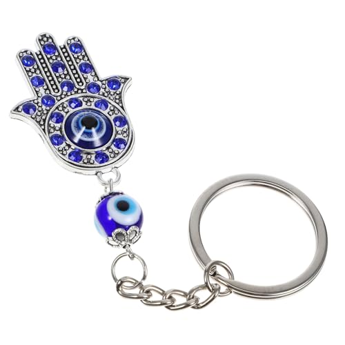 TOGEVAL Edelstahl Türkischer Evil Eye Hand Schlüsselanhänger mit Blauem Auge und Strassanhänger Glücksbringer Charm für Tasche und Schlüsselbund von TOGEVAL