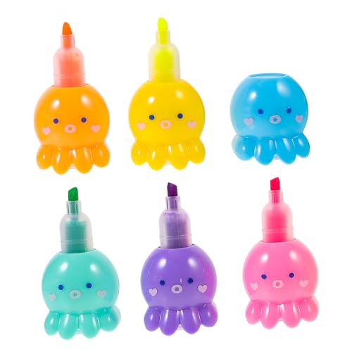 TOGEVAL Fluoreszierender Textmarker Teilig mit Niedlichem Octopus Design Bunte Wasserbasierte Marker für Schüler Ergonomisch Tragbar für Schule und Malen von TOGEVAL