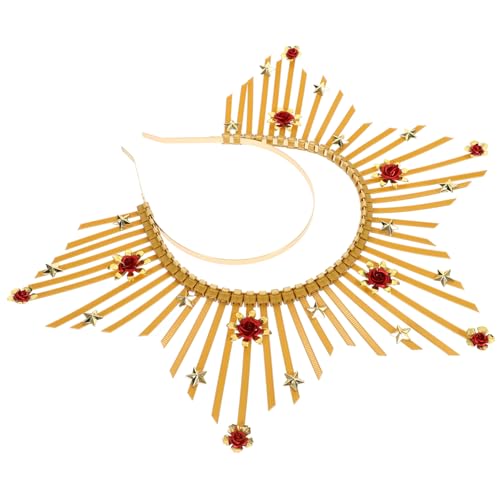 TOGEVAL Göttinnen Haarreif mit Doppelter Sonnenstrahlen Krone Retro Haarband für Damen Leichtes Cosplay Accessoire für Halloween Party und Fotoshootings Gold Rot von TOGEVAL