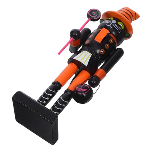 TOGEVAL Halloween Nutcracker Holzfigur Handbemalt Spukiger Katzen-Soldat Deko Vielseitig Für Tisch Halloween Party Saisonale Festtagsdekoration von TOGEVAL