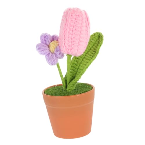 TOGEVAL Handgefertigte Häkelblumen Dekoration Tulpen Bonsai Desktop Ornament aus Hochwertigem Garn Lebensecht Simulierte Blüten Langlebig und Pflegeleicht Wohn Bürodeko von TOGEVAL