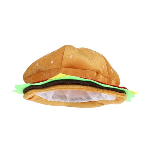 TOGEVAL Lustige Gelbe Burger Baskenmütze Kreative Fast Food Kopfbedeckung für Halloween Kostüm Party Cosplay und Karneval Dekorativer Cartoon Hamburger Hut für Damen und Freunde von TOGEVAL