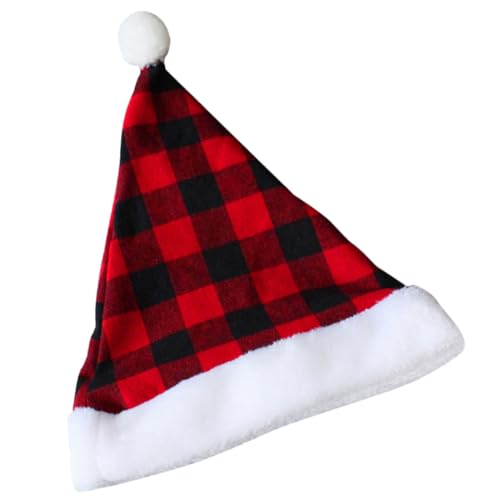 TOGEVAL Weihnachtsmütze Kariert Rot Schwarz Dünn Leichter Santa Hut Party Dekoration Unisex Weihnachtliche Kopfbedeckung für Fotorequisiten und Festliche Anlässe von TOGEVAL