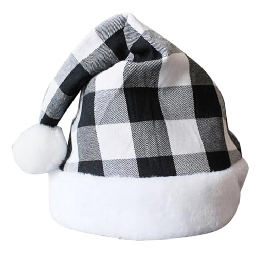 TOGEVAL Weihnachtsmütze Klassischer Santa Hut aus Weichem mit Schwarzem Weißem Karomuster Leicht und Bequem Festliche Partydekoration für Damen und Herren für Weihnachtsfeiern und von TOGEVAL