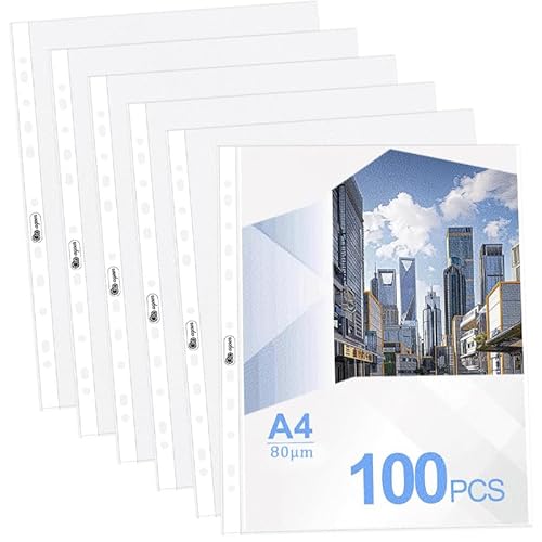 100 Stück Klarsichthüllen A4 Glasklar, Prospekthüllen A4, Universelle 11 Loch Klarsichtfolien A4, Klarsichthüllen 80 My, Klarsichtfolien A4, Prospekthüllen für Papier, Fotos, Dokumenten 100 Stück Klarsichthüllen A4 Glasklar, Prospekthüllen A4, Universelle 11 Loch Klarsichtfolien A4, Klarsichthüllen 80 My, Klarsichtfolien A4, Prospekthüllen für Papier, Fotos, Dokumenten von TOHADRILL
